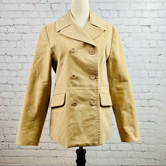 Y2K Gap Classic Tan Academia Blazer Double Breast Notch Collar Lined Jacket - Picture 1 of 14